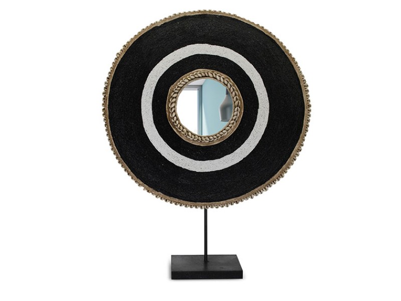 Beaded Shield Mirror Black with White Circle